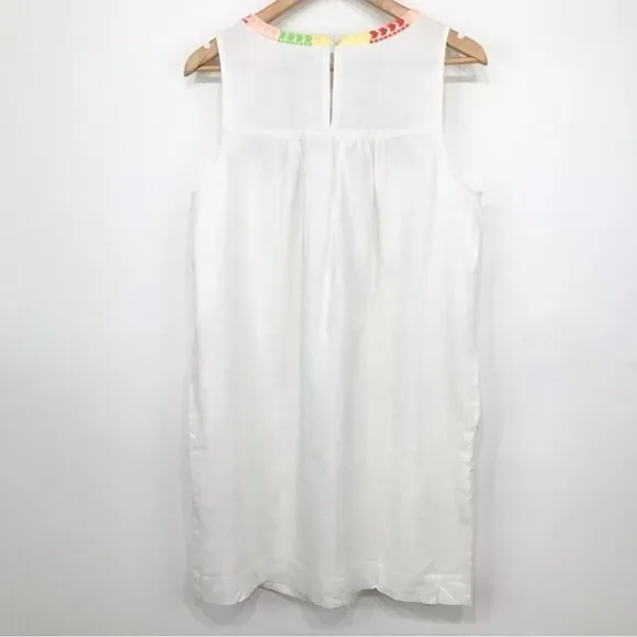 J. Crew Factory Colorful Embroidered White Linen Cotton Blend Sleeveless Dress - Picture 9 of 16